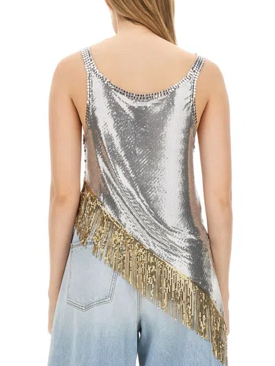 Rabanne Fringed Asymetric Chainmail Top In Silver