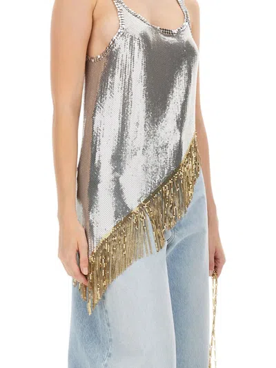 Rabanne Fringed Asymetric Chainmail Top In Silver