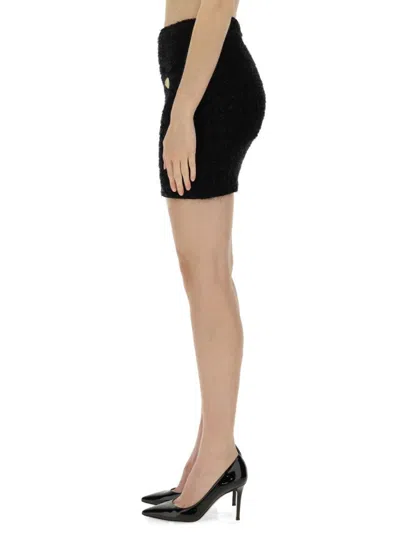 Balmain Button-embellished Tweed Mini Skirt In Black