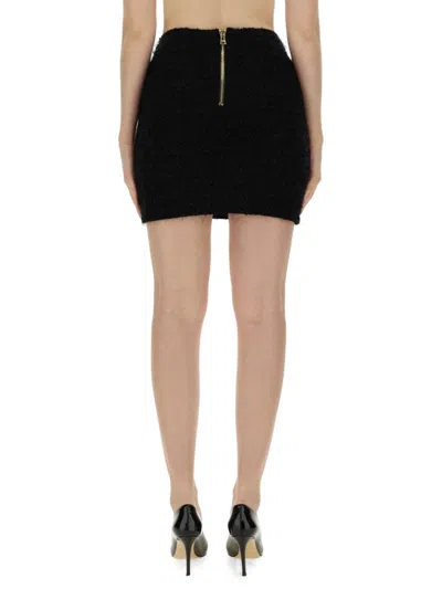 Balmain Button-embellished Tweed Mini Skirt In Black