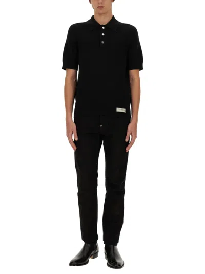 Balmain Label Polo Shirt In Black