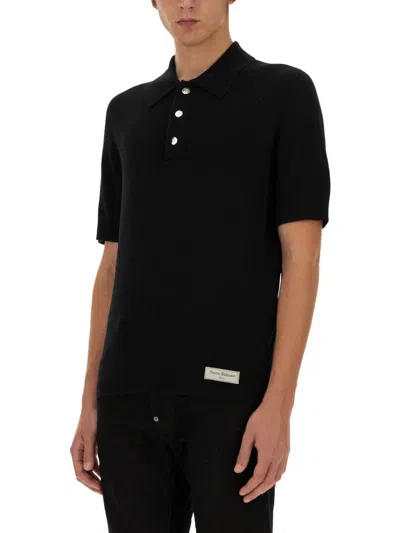 Balmain Label Polo Shirt In Black