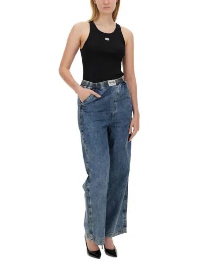 Moschino Wide-leg Denim Trousers With High Waist In Blue