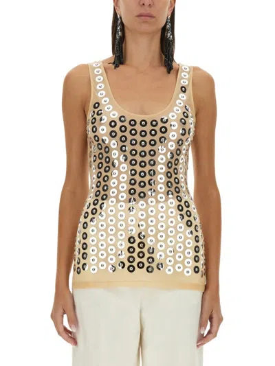 Rabanne Second Skin Top With Circular Embellishments In Neutrals