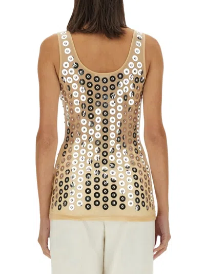 Rabanne Second Skin Top With Circular Embellishments In Neutrals