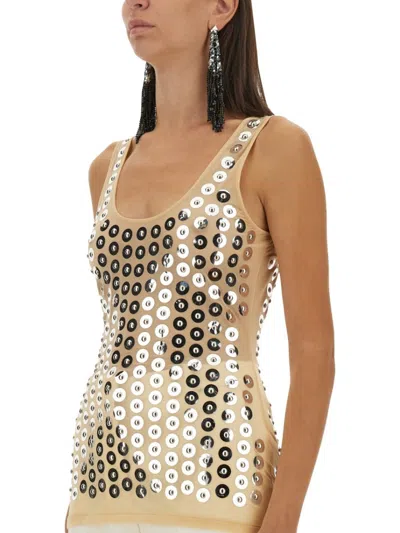Rabanne Second Skin Top With Circular Embellishments In Neutrals