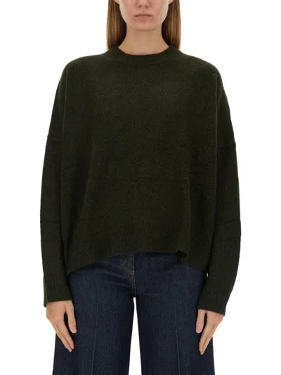 Aspesi Relaxed Fit Green Wool Jersey Sweater In Green