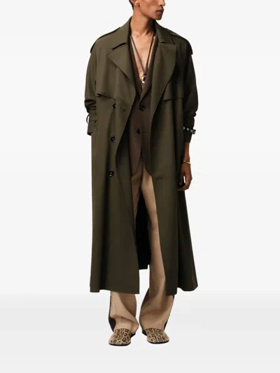 Ami Alexandre Mattiussi Double-breasted Belted Virgin Wool-gabardine Trench Coat In Green