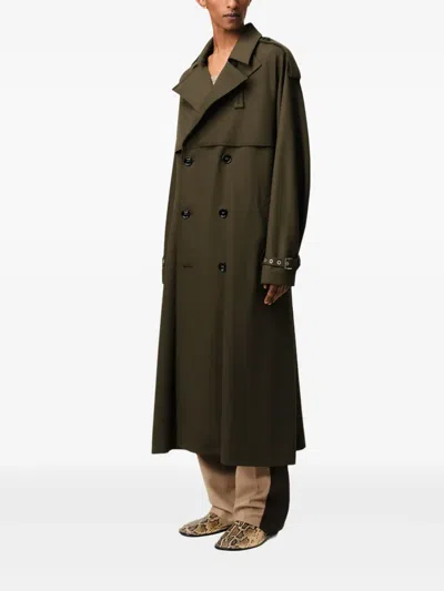 Ami Alexandre Mattiussi Double-breasted Belted Virgin Wool-gabardine Trench Coat In Green