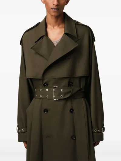 Ami Alexandre Mattiussi Double-breasted Belted Virgin Wool-gabardine Trench Coat In Green