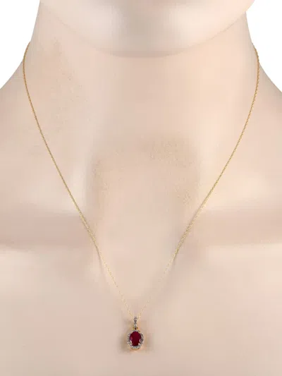 Pre-owned Lb Exclusive 14k Yellow Gold Diamond And Ruby Necklace