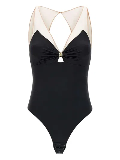 Elisabetta Franchi V-neckline Bodysuit Maxi Bow Effect In Black