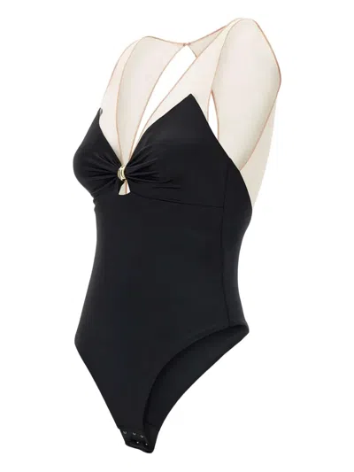 Elisabetta Franchi V-neckline Bodysuit Maxi Bow Effect In Black