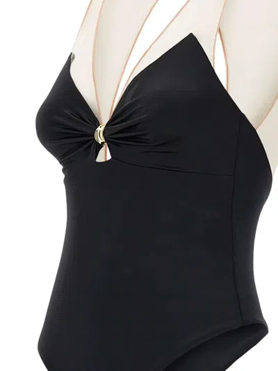 Elisabetta Franchi V-neckline Bodysuit Maxi Bow Effect In Black