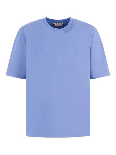 Marni Light Blue Jersey Oversized T-shirt In Blue