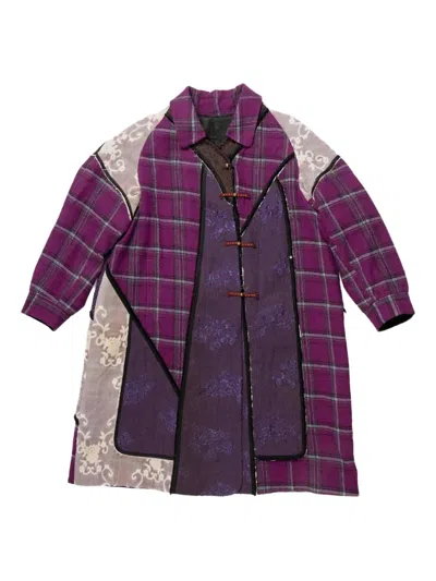 Communs Checked Trench Coat In Purple
