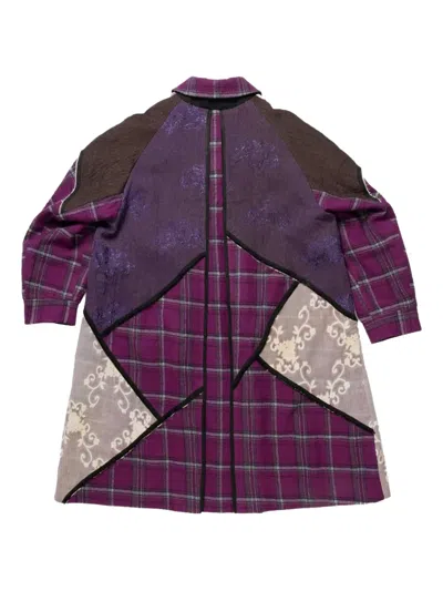 Communs Checked Trench Coat In Purple