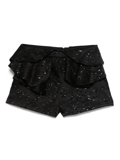 Redemption Ruffled Black Jacquard Shorts With Silver Accents In Black