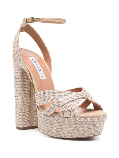 Aquazzura Heel Sandals With Braided Design And Platform Sole In Neutrals