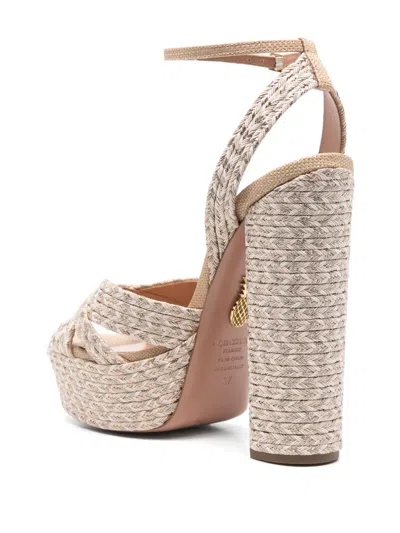 Aquazzura Heel Sandals With Braided Design And Platform Sole In Neutrals