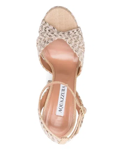 Aquazzura Heel Sandals With Braided Design And Platform Sole In Neutrals