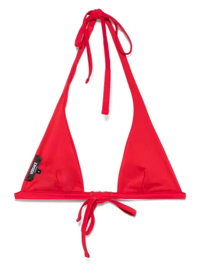 Versace Red Safety Pin Bikini Top In Red