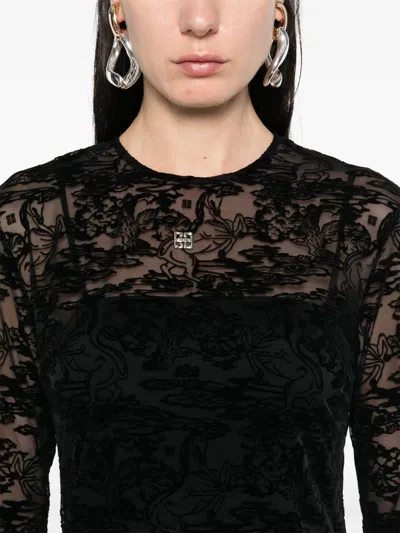 Givenchy Knee Length Lace Dress With Sheer Detailing In Black