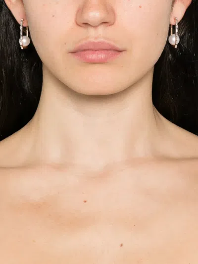 Shay 18k Rose Gold Diamond And Pearl Hoop Earrings In Pink