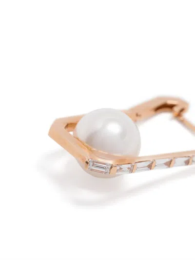 Shay 18k Rose Gold Diamond And Pearl Hoop Earrings In Pink