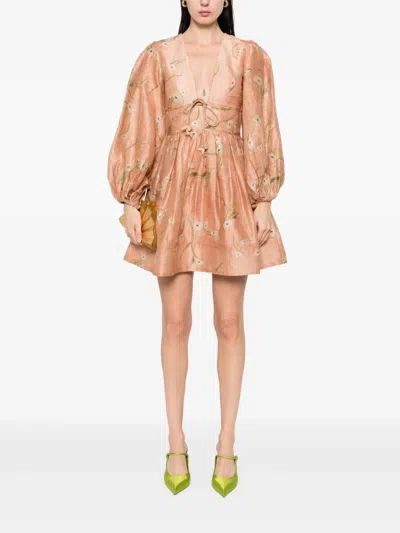 Zimmermann Drawn Illuminate Mini Dress In Neutrals