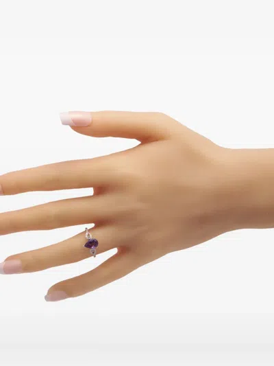 Pre-owned Lb Exclusive 14k White Gold Diamond And Amethyst Ring In Silver