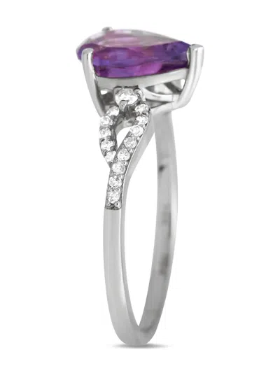 Pre-owned Lb Exclusive 14k White Gold Diamond And Amethyst Ring In Silver