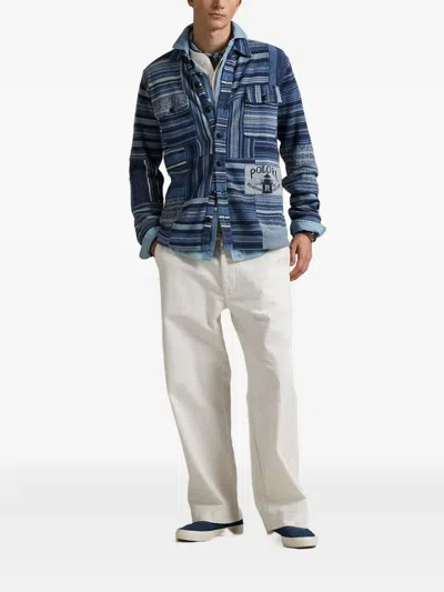 Polo Ralph Lauren Cotton-linen Patchwork Cardigan In Blue