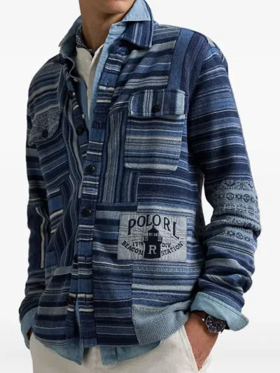 Polo Ralph Lauren Cotton-linen Patchwork Cardigan In Blue