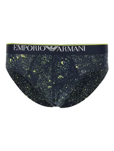 Emporio Armani Printed Briefs (pack Of Two) In Blue