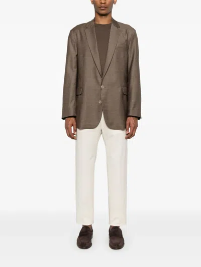 Emporio Armani Check-pattern Blazer In Brown