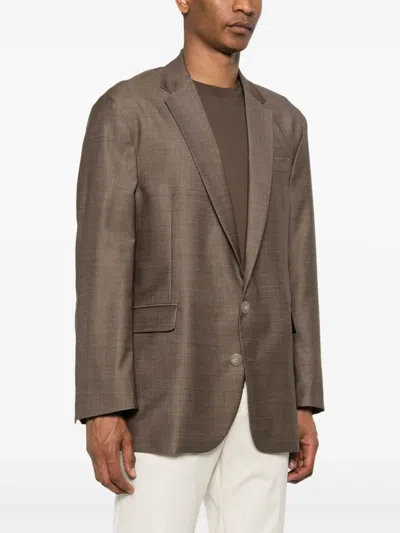 Emporio Armani Check-pattern Blazer In Brown
