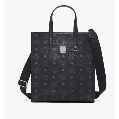 Mcm Ladies Medium Aren Tote In Visetos- Black In Black