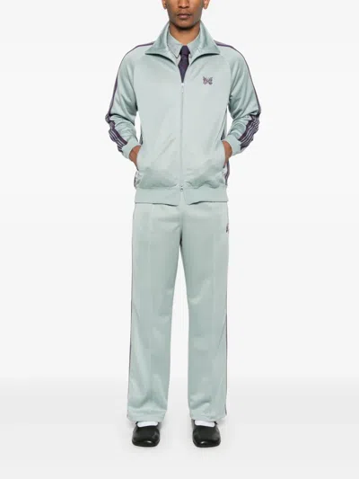 Needles Straight-leg Webbing-trimmed Logo-embroidered Tech-jersey Track Pants In Green