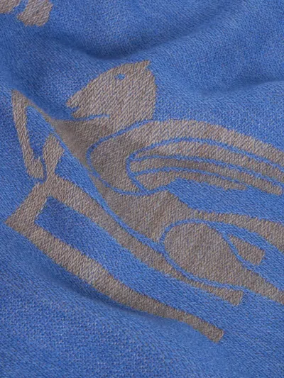 Etro Home Logo-jacquard Wool Throw Blanket (180cm X 140cm) In Blue