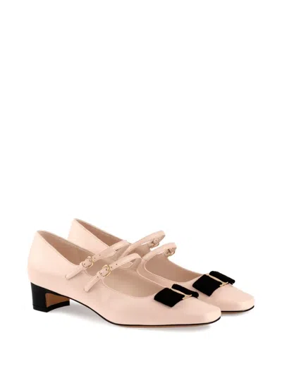 Ferragamo Vara Bow Two-strap Block-heel Pumps In Black