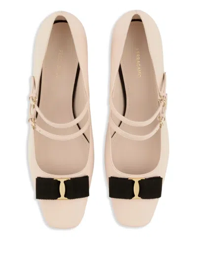 Ferragamo Vara Bow Two-strap Block-heel Pumps In Black