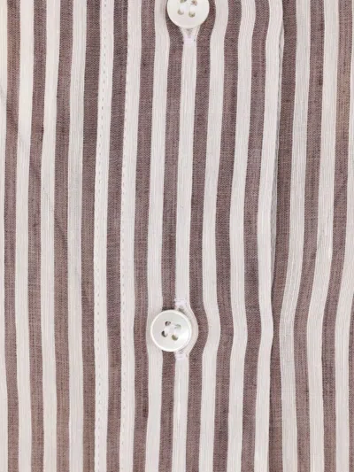 Brunello Cucinelli Striped Linen And Silk Shirt In White