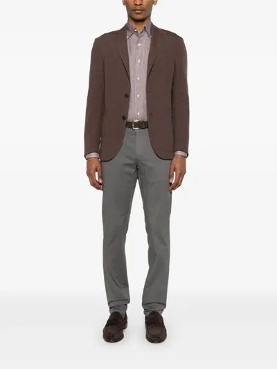 Corneliani Chocolate Brown Virgin Wool Linen Blended Single Breasted Blazer In Brown
