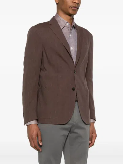 Corneliani Chocolate Brown Virgin Wool Linen Blended Single Breasted Blazer In Brown