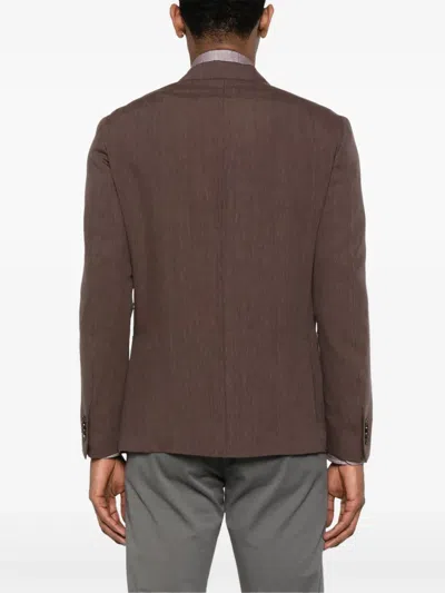 Corneliani Chocolate Brown Virgin Wool Linen Blended Single Breasted Blazer In Brown