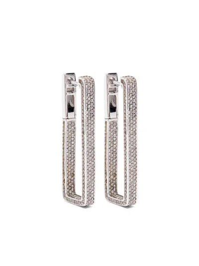 Shay Elongated Deco Link 18-karat White Gold Diamond Earrings In Silver