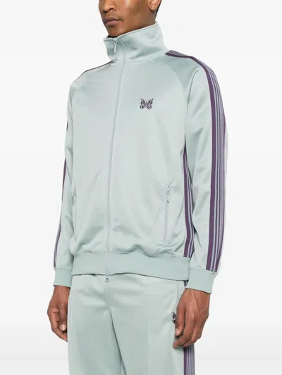 Needles Webbing-trimmed Logo-embroidered Tech-jersey Track Jacket In Green