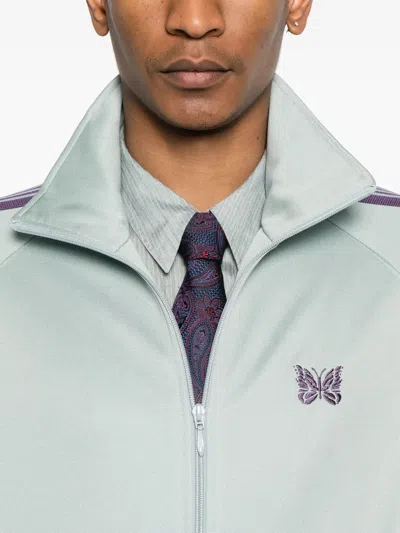 Needles Webbing-trimmed Logo-embroidered Tech-jersey Track Jacket In Green