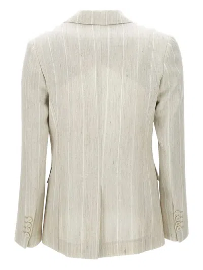 Eleventy Ecru Wool Linen Blazer With Stripes In Neutrals